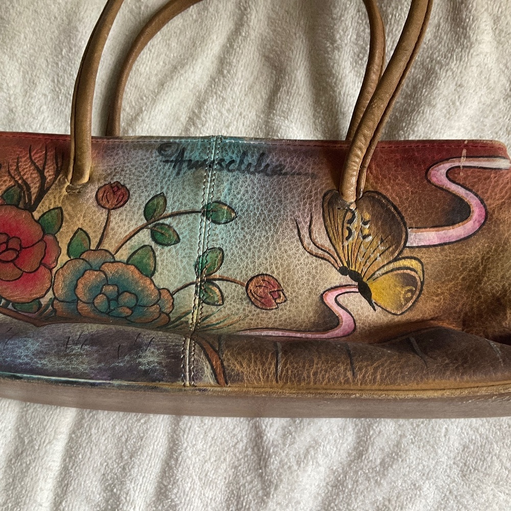 Anuschka painted butterfly leather small purse